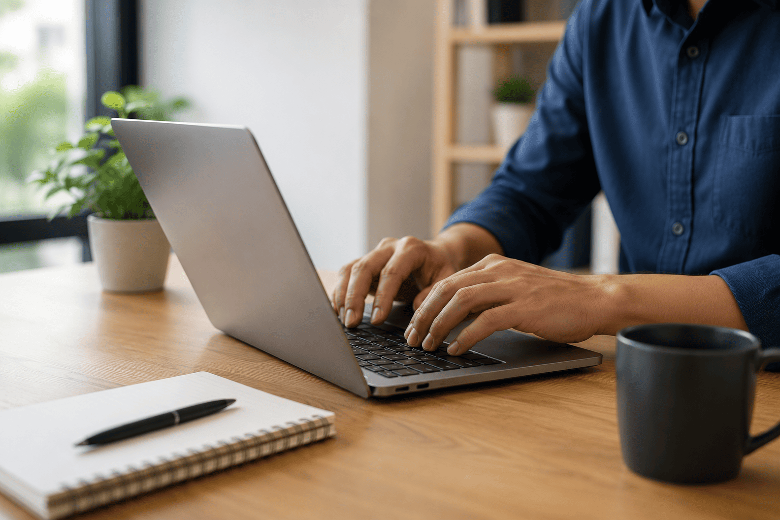 Profissional analisando informações no computador em ambiente de trabalho